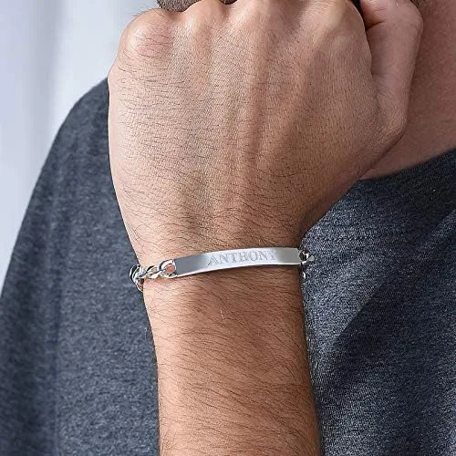 Vista 4 de MyNameNecklace Pulsera de identificación Amigo personalizada con inscripciones personalizadas, regalo de joyería para hombres, él, nombres