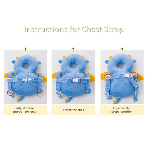 Vista 5 de Mochila Protectora de Cabeza para Bebé, Protector de Cabeza para Niños Pequeños, Mochila Protectora para Cabeza de Niños Pequeños con Acolchado Azul