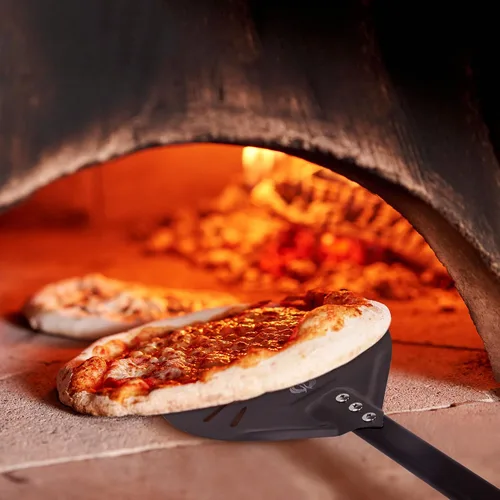 Vista 4 de Pela de torneado de pizza de 9 pulgadas, cepillo perforado para pizza, rastrillo de cenizas, 4 piezas, horno de pizza comercial de leña, kit