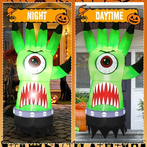 Vista 6 de HZGDEJTG - Palmera inflable de Halloween con luces LED para exteriores, patios, jardines, terrazas y fiestas, verde, 8 pies