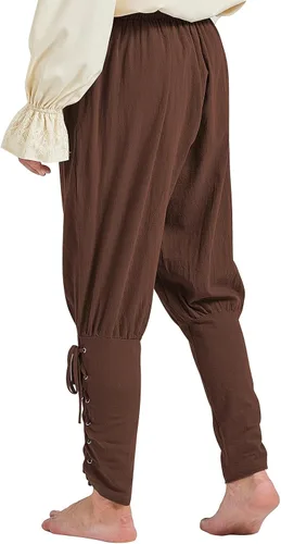 Vista 8 de Zando Pantalones piratas para hombre, pantalones renacentistas medievales, vikingos, pantalones de cosplay con cordones