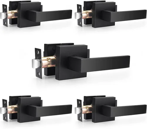 Vista 8 de Probrico Juego de manijas cuadradas para puerta de paso, color negro mate, para pasillo y armario, juego de manijas interiores resistentes sin