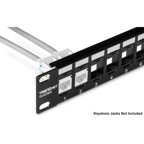 Vista 5 de TRENDnet Paneles de Parche Keystone 1U en blanco de 24 puertos, TC-KP24/2, Carcasa de Montaje en Rack Metálica de 1U 19", recomendada con conectores