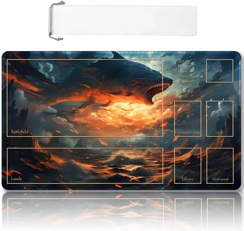 Vista 24 de Tapete de juego MTG cosido de alta calidad con zonas y parte trasera de goma antideslizante, tapete de juego TCG para MTG y otros juegos de cartas