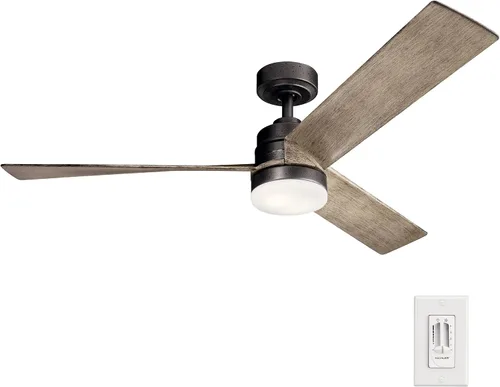 Vista 4 de Kichler 300275NI Spyn Ventilador de techo de 52 pulgadas con luces LED y control de pared, níquel cepillado