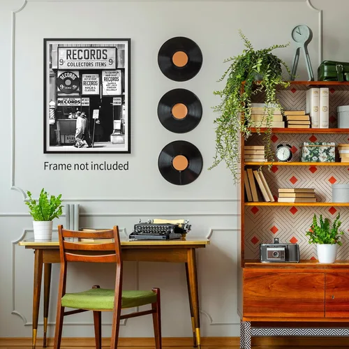 Vista 4 de VERENIX Arte de pared de fotografía en blanco y negro de moda, póster vintage de tienda de discos de preppy, arte musical retro de moda, arte