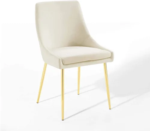 Vista 9 de Modway Viscount Performance - Sillas de comedor de terciopelo, juego de 2, color dorado marfil