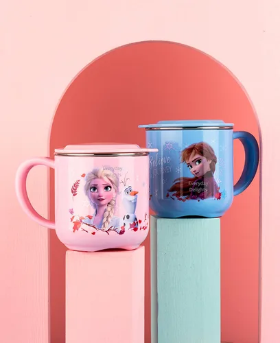 Vista 6 de Frozen Elsa Anna - Vaso de acero inoxidable con tapa, 8.5 fl oz, color rosa