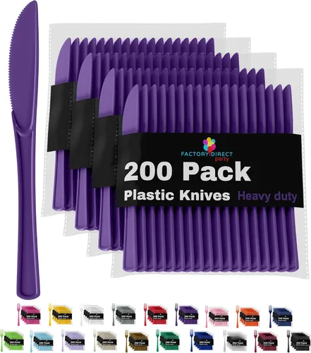 Vista 11 de Party Solids - Cuchillos de plástico negro, 200 piezas, cuchillos negros, utensilios desechables, juego de cubiertos de plástico resistente