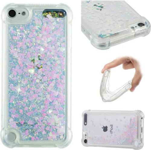 Vista 9 de LEMAXELERS Funda compatible con iPod Touch 7, funda líquida con purpurina flotante de arena movediza a prueba de golpes, funda protectora de love-1