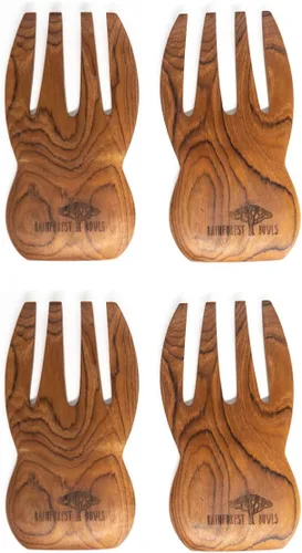 Vista 6 de Rainforest Bowls Manos para servir ensaladas de madera de teca javanesa, perfectas para mezclar, lanzar y servir ensalada, ultra duradero, diseño