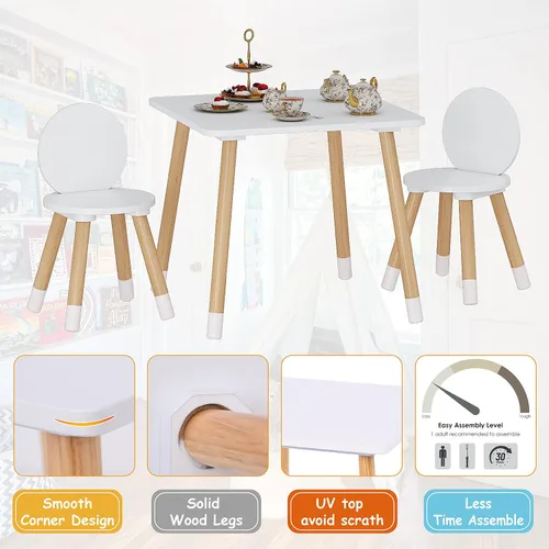 Vista 6 de UTEX Juego de mesa para niños con 2 sillas para niños pequeños, niños, niñas, juego de mesa y sillas para niños de 3 piezas, color blanco