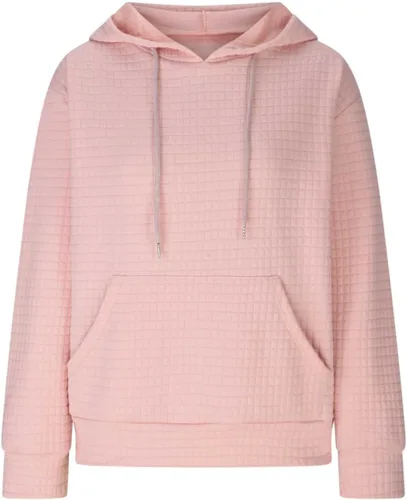 Vista 3 de Sudaderas con capucha para mujer, de gran tamaño, con cordón, de punto gofre, de manga larga, casual, a la moda, ropa de otoño