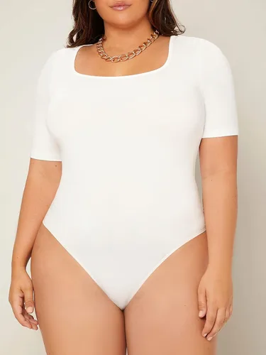 Vista 4 de SOLY HUX Womens Plus Size Bodysuit Scoop Neck Short Sleeve T Shirts Skinny One Piece Bodysuit Summer Basic Tops