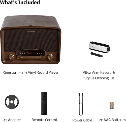 Vista 8 de Electrohome Kingston - Tocadiscos de vinilo vintage 7 en 1, tocadiscos de 3 velocidades, Bluetooth, radio AM/FM, CD auxiliar en RCA/salida de Nuez
