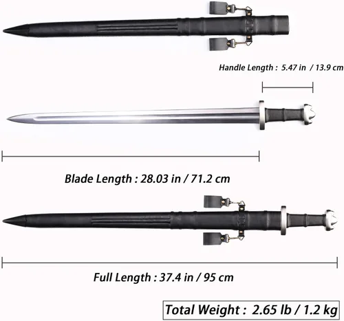 Vista 4 de Handmade Cast Sharp Blade Medieval Sword, Full Tang, with Leather Protective Cover,Real Metal Sword for Collection Gift
