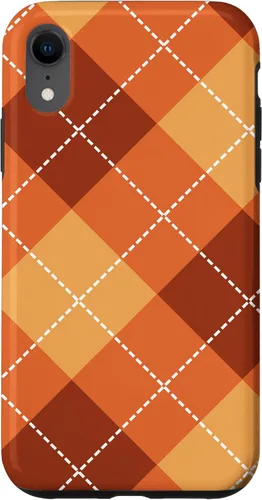 Vista 24 de Funda para iPhone 13 Pro, naranja, amarillo y marrón, a cuadros, otoño, calabazas