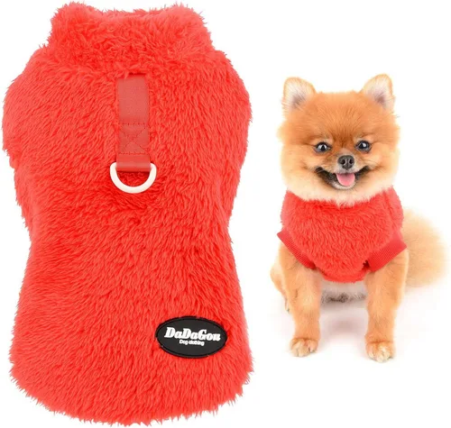 Vista 9 de SMALLLEE_LUCKY_STORE Suéter de forro polar Sherpa para mascotas, suéter de cuello alto con anillo en D, sudadera suave para perros pequeños, gatos