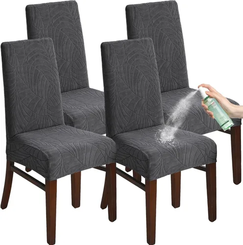 Vista 18 de Fundas de silla para comedor Fundas de jacquard impermeables (negro, 2 piezas) Las fundas de jacquard elásticas impermeables refrescan las sillas
