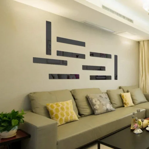 Vista 2 de 10 calcomanías de pared de espejo, diseño a rayas, espejo, azulejos, bricolaje, autoadhesivas, línea de pared, calcomanías de borde, láminas