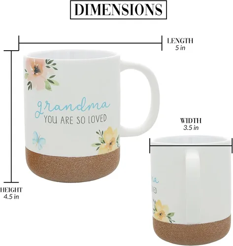 Vista 5 de Pavilion Gift Company - Grandma You Are So Loved - Taza de cerámica de 16 onzas con fondo esmaltado arenoso, patrón floral, taza de café de mango
