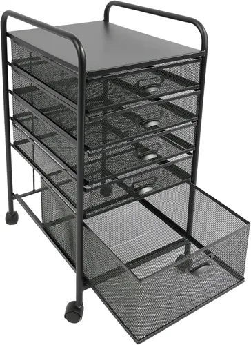 Vista 7 de Carro de archivos rodante de 5 cajones, gabinete de archivos debajo del escritorio con ruedas, organizador de cartas de papel, carrito de malla