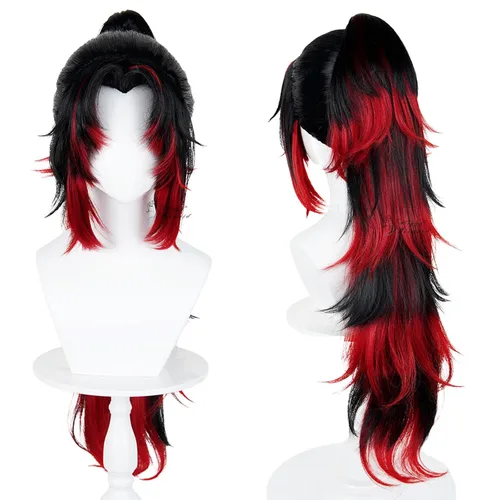 Vista 11 de SL Nezuko - Peluca de cosplay + cinta rosa para DS, peluca larga negra y naranja, pelucas de pelo de anime con gorra para fiesta de disfraces
