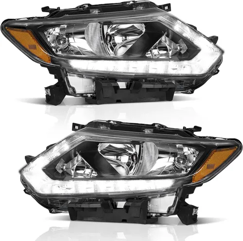 Vista 10 de WEELMOTO Conjunto de faros delanteros para Nissan Rogue/14-15 Rogue Select Lente 3-Clear I Carcasa Negra I Reflector Ámbar