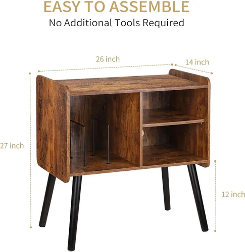 Vista 4 de Possile - Soporte para tocadiscos con almacenamiento para discos de vinilo, mesa para tocadiscos de mediados de siglo para sala de estar, dormitorio