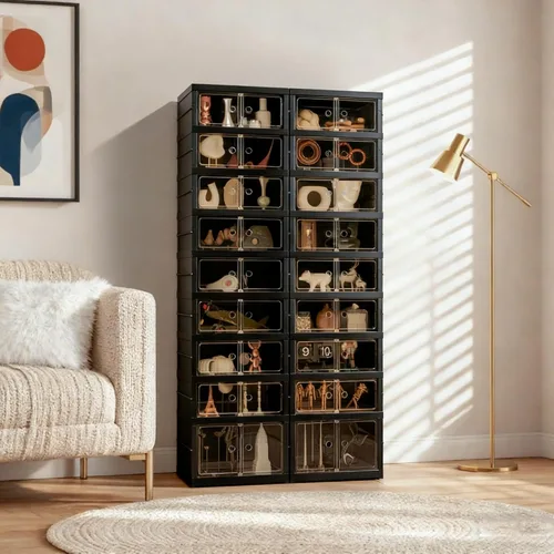 Vista 11 de Organizador de Zapatos Plegable Caja de Almacenamiento, Estante de Zapatos Plegable Portátil Extra Grande para Closet, Caja de Almacenamiento