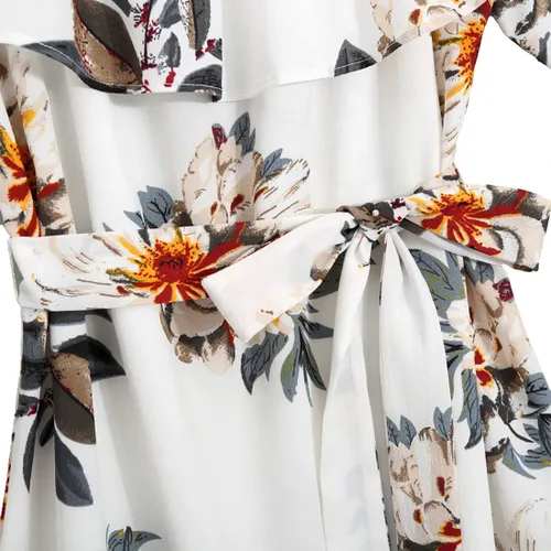 Vista 5 de PopReal - Vestidos con estampado floral a juego para madre e hija, de gasa, con volantes, manga corta, para la playa, con diadema, con tira de tela