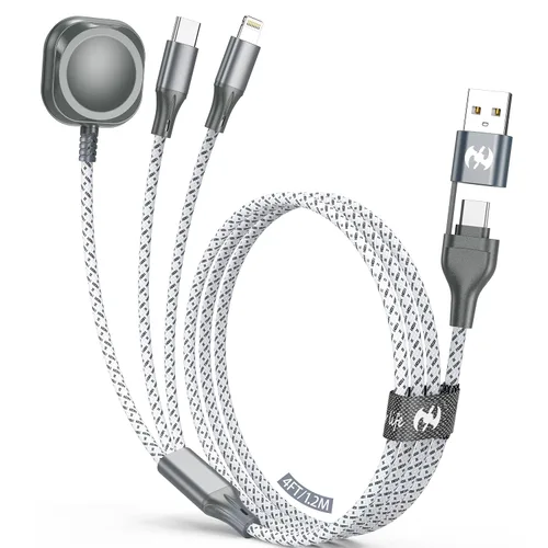 Vista 8 de Cable de carga múltiple para cargador de Apple Watch de 6 pies, cable de carga 3 en 1, USB A/C a Lightning tipo C, cable USB C, cable de cargador