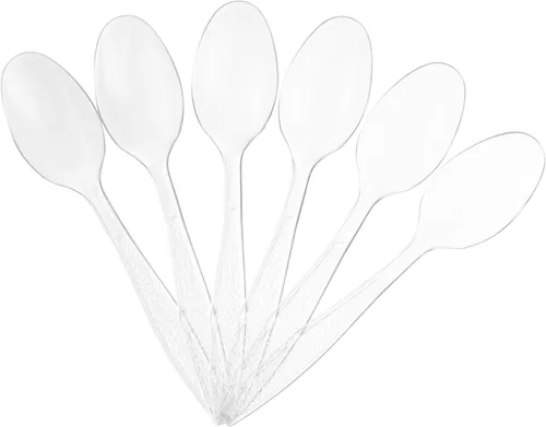 Vista 2 de [100 cucharaditas] Embellish - Cucharas de plástico desechables resistentes y transparentes, ideales para bodas, catering, fiestas, bufés, eventos