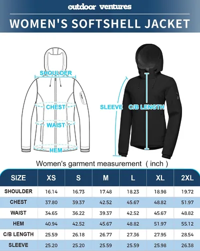 Vista 6 de Outdoor Ventures Chaqueta Softshell para mujer con capucha, forro polar, cálida, ligera, impermeable, aislada, cortavientos