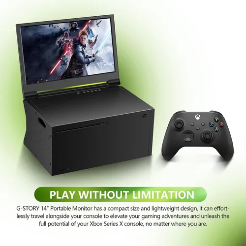 Vista 2 de G-STORY Monitor portátil de 14 pulgadas para Xbox Series X 4K, monitor de juegos portátil IPS para Xbox Series X (no incluido) con dos HDMI, HDR