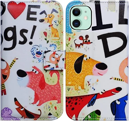Vista 9 de Bcov Funda para iPhone 11, funda de piel con tapa y función atril para iPhone 11, diseño de flores y mariposas azules