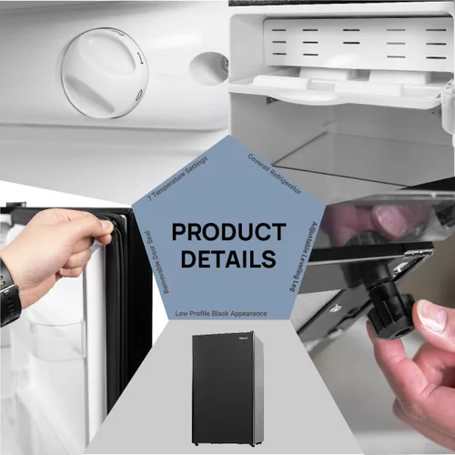 Vista 4 de Mini refrigerador de 3.2 pies cúbicos sin congelador, puerta individual con termostato ajustable de 7 niveles, refrigerador compacto
