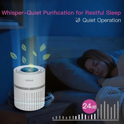 Vista 3 de AZEUS Purificador de aire para el hogar, el filtro HEPA captura el 99.97% de polvo y humo, sistema de filtración de 3 etapas, ayuda a promover un