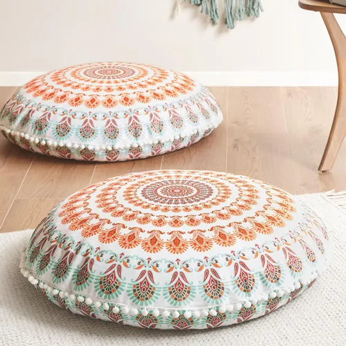 Vista 17 de Codi - Cojín de suelo para meditación, grande y redondo para adultos, diseño bohemio de mandala para exteriores, chimenea, yoga, sala de estar, 32
