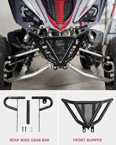 Vista 2 de A & UTV PRO Protector de parachoques delantero y barra de agarre ancha trasera compatible con accesorios Yamaha Raptor 700/700R 2006-2022