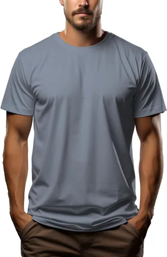 Vista 16 de Camiseta de alta calidad para hombre, 7.1 oz/yd² de algodón puro con cuello redondo