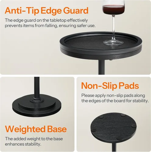 Vista 7 de HOOBRO Mesa auxiliar redonda pequeña, mesa de bebidas, mesa de café Martini con acento de pedestal para espacios pequeños en sala de estar, Negro
