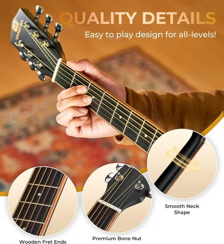 Vista 3 de Vangoa Guitarra para Zurdos, Kit de Guitarra Acústica para Zurdos de Tamaño Completo con Cutaway para Adultos Principiantes de 41 Pulgadas, Juego