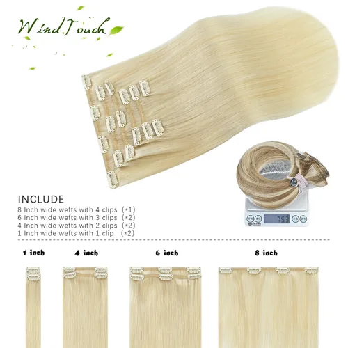 Vista 119 de WindTouch - Extensiones de cabello humano real con clip, color marrón claro a rubio con reflejos #6P613, 22 pulgadas, 4.33 onzas, 7 piezas #6p613