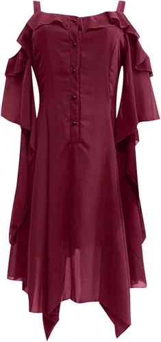 Vista 3 de Disfraz de feria renacentista para mujer, vestido sexy con hombros descubiertos, vestido gótico de Halloween, vestido de bruja para cosplay
