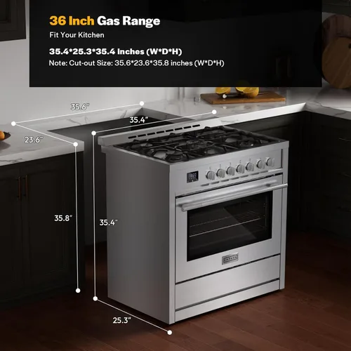 Vista 11 de Empava Gama de gas profesional de 36 ″ con quemador eléctrico de triple anillo de 18K BTU