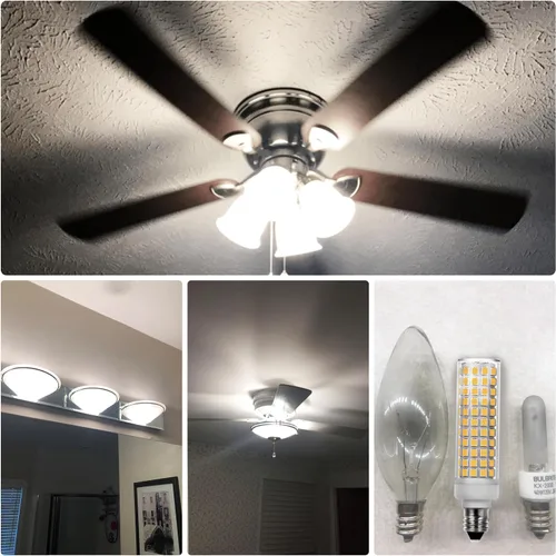 Vista 2 de Bombillas LED JDE11 120V 100W Bombillas Halógenas de Candelabro Equivalentes Regulables, T3 T4 Mini Base JD E11, 4000K Blanco Natural 10W 1000LM E11