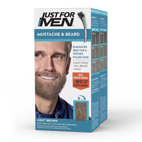 Vista 21 de Just For Men - Tinte para bigote y barba, tinte para barba para hombres con cepillo, incluye queratina, biotina, aloe vera y aceite de coco