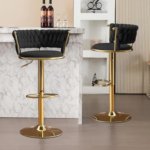 Vista 16 de Velvet Bar Stools Set of 1, Swivel Counter Height Barstools with Woven Backrest, Adjustable Height Bar Stools for Kitchen Island, Home Bar, Pub
