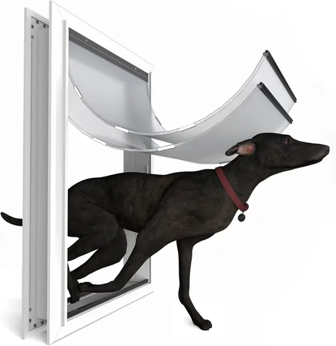 Vista 7 de Puerta extra grande para perros para puertas exteriores, puerta de aluminio resistente para climas extremos, tamaño de recorte 14 1/2 pulgadas